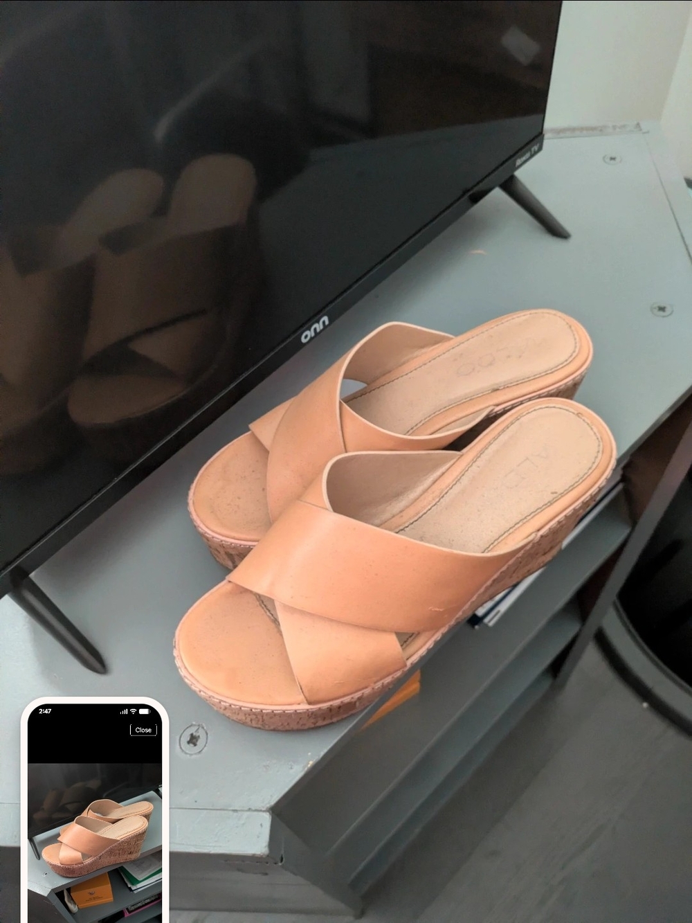 Aldo Cognac Crisscross Platform Slide Sandals